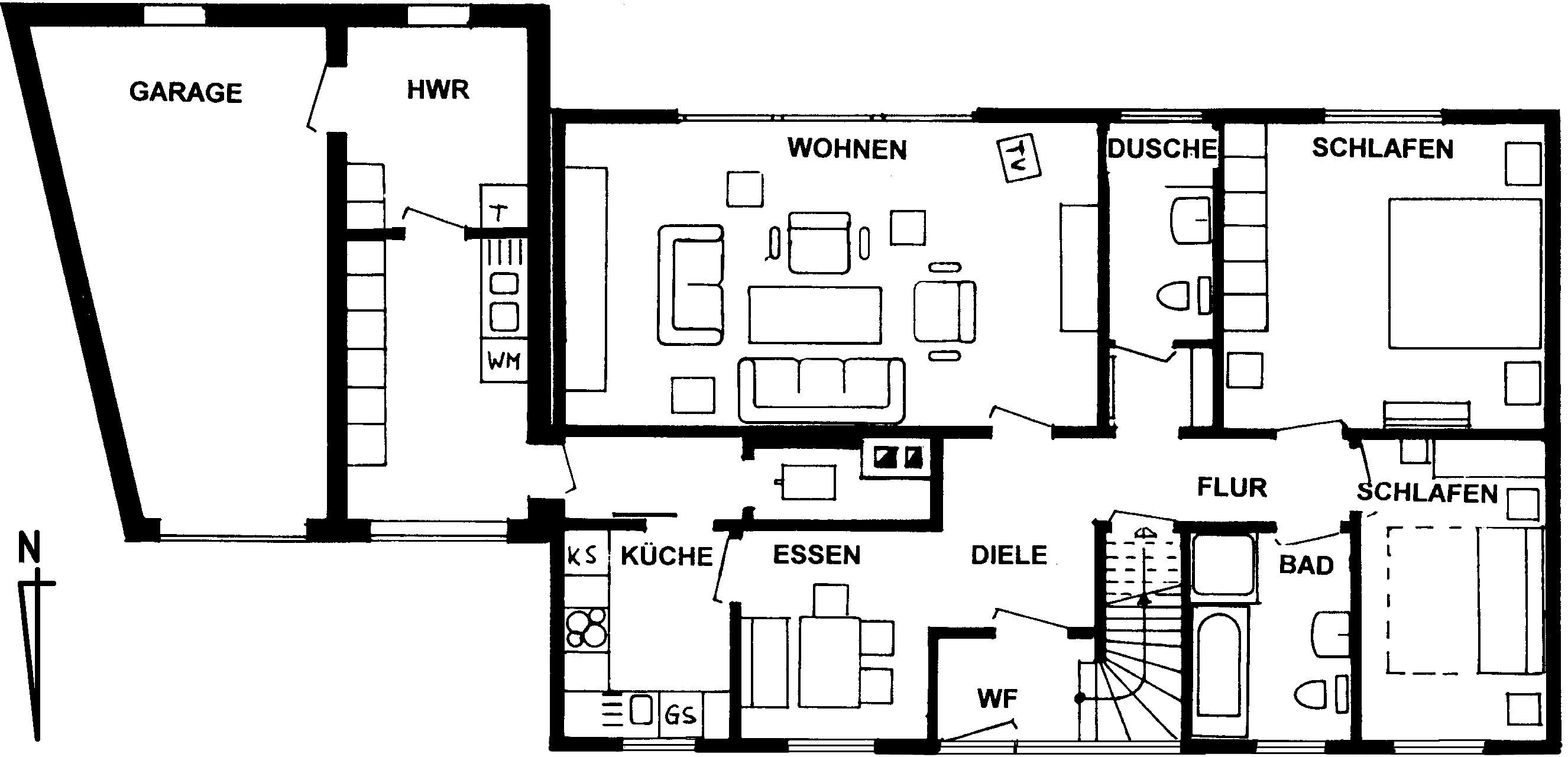 Grundriß der Erdgeschoßwohnung
